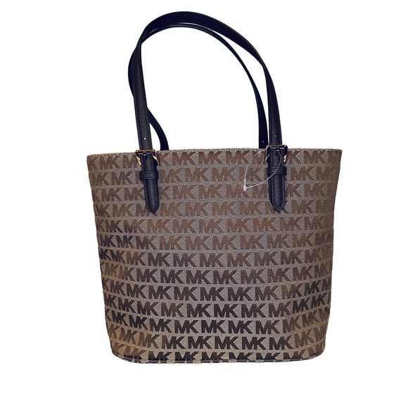 Michael Kors - Jet Set MK Signature Beige Jacquard Tote Bag - Picture 2 of 11